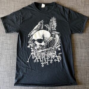 Y2K Gildan Skull Raven Graphic Print T-Shirt Gothic Crowcore Top Black Small‎